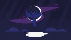 Size: 1920x1080 | Tagged: safe, artist:dotrook, princess luna, alicorn, pony, g4, backlighting, female, flying, hooves, horn, lineless, mare, minimalist, moon, moon work, silhouette, solo, spread wings, wallpaper, wings