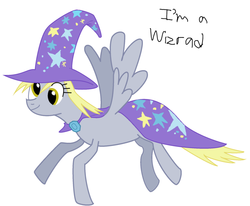 Size: 896x740 | Tagged: safe, artist:trotpilgrim, derpy hooves, pegasus, pony, g4, accessory swap, cloak, clothes, female, hat, mare, solo, the great and powerful, trixie's cape, trixie's hat, wizard hat