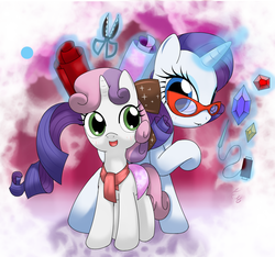 Size: 1200x1125 | Tagged: safe, artist:hoyeechun, rarity, sweetie belle, g4, glasses