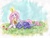 Size: 1049x800 | Tagged: safe, artist:robd2003, princess celestia, princess luna, moon-fall, g4, brushie, brushing, filly, pink-mane celestia, sleeping, traditional art, younger