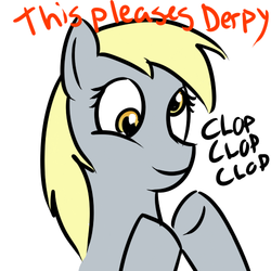 Size: 500x500 | Tagged: artist needed, safe, derpy hooves, pegasus, pony, g4, clapping, female, mare, simple background, smiling, solo, this pleases meme, white background