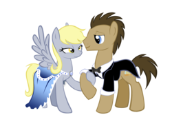 Size: 2338x1683 | Tagged: safe, artist:moostargazer, derpy hooves, doctor whooves, time turner, pegasus, pony, g4, clothes, dress, female, male, mare, ship:doctorderpy, shipping, simple background, stallion, straight, transparent background