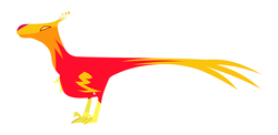 Size: 1280x625 | Tagged: safe, artist:commanderosmolski, philomena, dinosaur, feathered dinosaur, phoenix, velociraptor, g4, dinosaurified, dromaeosaur, pun, pyroraptor, simple background, species swap, white background