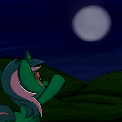 Size: 1000x1000 | Tagged: dead source, safe, artist:pweanut, lyra heartstrings, pony, unicorn, g4, female, full moon, moon, night, smiling, solo