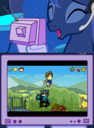 Size: 563x769 | Tagged: safe, princess luna, changeling, gamer luna, g4, big crown thingy, brady houck, exploitable meme, meme, scribblenauts unlimited, tv meme