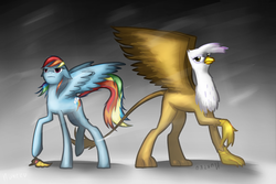 Size: 1200x800 | Tagged: safe, artist:hyhtgifa, gilda, rainbow dash, griffon, g4