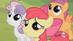 Size: 1176x662 | Tagged: safe, screencap, apple bloom, scootaloo, sweetie belle, g4, ponyville confidential, cutie mark crusaders, dat ass, meme, youtube caption