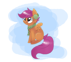 Size: 2400x2100 | Tagged: safe, artist:teddybear4545454, scootaloo, pony, g4, clothes, earmuffs, female, scarf, solo