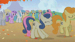 Size: 720x405 | Tagged: safe, screencap, amethyst star, bon bon, candy mane, carrot top, cloud kicker, derpy hooves, golden harvest, lemon hearts, lightning bolt, linky, pokey pierce, shoeshine, sparkler, sweetie drops, white lightning, pegasus, pony, fall weather friends, g4, season 1, adorabon, animated, animation error, background pony, background pony audience, blank flank, bon bon is amused, clone, cute, cutie top, eyes closed, face down ass up, female, invisible stallion, iwtcird, mare, missing horn, out of context, ponies standing next to each other, prancing, running of the leaves, self ponidox, smiling, spread wings, stretching, trotting, trotting in place, underp