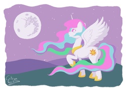 Size: 1024x744 | Tagged: safe, artist:citron--vert, princess celestia, pony, g4, female, mare in the moon, moon, sad, solo