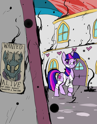 Size: 680x864 | Tagged: safe, artist:metal-kitty, twilight sparkle, pony, unicorn, comic:mlp project, g4, bandage, crimes against equestria, female, injured, mare, solo, wanted