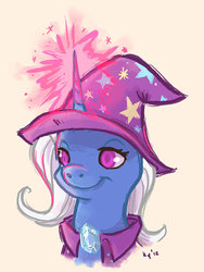 Size: 526x700 | Tagged: safe, artist:kounyoukai, trixie, pony, unicorn, g4, female, glowing horn, horn, mare, smiling, solo