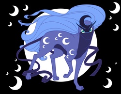 Size: 4233x3291 | Tagged: safe, artist:alexkingofthedamned, princess luna, suicune, g4, abstract background, black background, female, pokefied, pokémon, simple background, solo, species swap