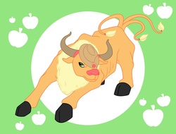 Size: 4242x3226 | Tagged: safe, artist:alexkingofthedamned, applejack, tauros, g4, abstract background, cloven hooves, female, green background, my little pokémon, pokefied, pokémon, simple background, solo, species swap