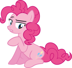 Size: 920x869 | Tagged: dead source, safe, artist:waranto, pinkie pie, earth pony, pony, g4, female, lidded eyes, looking down, mare, raised hoof, simple background, sitting, solo, thinking, transparent background, vector