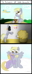 Size: 900x2089 | Tagged: safe, artist:nostalgiagamerjs, derpy hooves, dinky hooves, sunshower raindrops, pegasus, pony, g4, female, fencing, mare, muffin, straw, underp