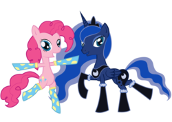 Size: 900x636 | Tagged: safe, artist:unclesnail, pinkie pie, princess luna, g4, clothes, simple background, socks