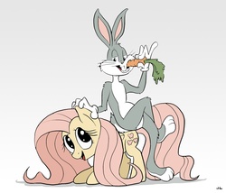 Size: 1400x1200 | Tagged: safe, artist:docwario, fluttershy, pony, g4, bugs bunny, crossover, duo, looney tunes, male