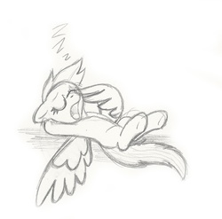 Size: 1391x1375 | Tagged: safe, artist:omegasunburst, rainbow dash, pony, g4, cute, on back, open mouth, sleeping, snoring, solo, zzz