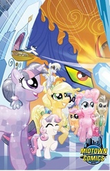Size: 300x465 | Tagged: safe, artist:tonyfleecs, idw, official comic, applejack, derpy hooves, dj pon-3, doctor whooves, king sombra, pinkie pie, scootaloo, shining armor, sweetie belle, time turner, twilight sparkle, vinyl scratch, pegasus, pony, g4, the crystal empire, comic, cover, crystal empire, crystal heart, crystallized, female, mare, midtown comics