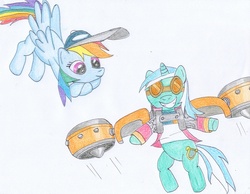 Size: 2170x1682 | Tagged: safe, artist:aj0joe, lyra heartstrings, rainbow dash, g4, crossover, generator rex