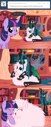 Size: 650x1625 | Tagged: safe, artist:mixermike622, queen chrysalis, twilight sparkle, oc, oc:fluffle puff, tumblr:ask fluffle puff, g4, cuddling, fluffy, tumblr