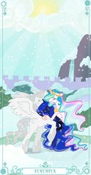 Size: 646x1238 | Tagged: safe, artist:lilmandarin, princess celestia, princess luna, oc, g4, crying, sad, snow, snowfall, statue