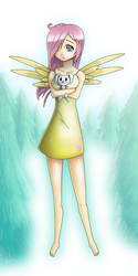 Size: 2007x4015 | Tagged: safe, artist:sirjakobos, angel bunny, fluttershy, g4, clothes, dress, humanized, skinny, thin, winged humanization