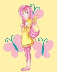 Size: 710x892 | Tagged: safe, artist:rey-of-sunlight, fluttershy, human, g4, clothes, female, humanized, skinny, solo, sweater, sweatershy, thin, winged humanization
