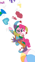 Size: 449x787 | Tagged: safe, artist:kp-shadowsquirrel, artist:xered, pinkie pie, earth pony, pony, g4, beach ball, female, hub logo, hubble, inflatable, jester, jester pie, solo