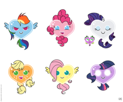 Size: 1680x1400 | Tagged: safe, artist:olegsavoskin, applejack, fluttershy, pinkie pie, rainbow dash, rarity, spike, twilight sparkle, g4, heart, mane seven, mane six