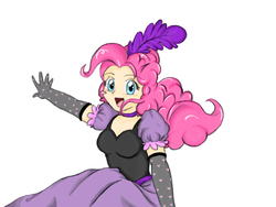 Size: 800x600 | Tagged: safe, artist:masian07, pinkie pie, human, g4, over a barrel, burlesque, clothes, cute, diapinkes, dress, female, humanized, looking at you, open mouth, puffy sleeves, saloon dress, saloon pinkie, solo