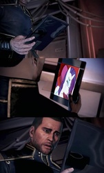 Size: 636x1050 | Tagged: safe, rarity, g4, commander shepard, gamer poop, mass effect, parody