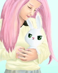 Size: 1438x1803 | Tagged: safe, angel bunny, fluttershy, g4, humanized