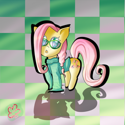 Size: 840x840 | Tagged: safe, artist:pinkcloverprincess, fluttershy, g4, alternate hairstyle, bottomless, clothes, glasses, partial nudity, sweater, sweatershy