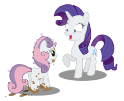 Size: 693x567 | Tagged: safe, artist:catchman, rarity, sweetie belle, pony, unicorn, g4, belle sisters, dirt, duo, duo female, female, filly, foal, horn, mare, siblings, simple background, sisters, transparent background