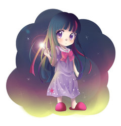 Size: 876x913 | Tagged: safe, artist:rurucreations, twilight sparkle, human, g4, child, clothes, female, humanized, magic, slippers, solo, younger