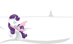 Size: 7015x4198 | Tagged: safe, artist:typhfuun, rarity, pony, g4, absurd resolution, carousel boutique, clothes, eyes closed, fanfic, female, scarf, snow, solo, wallpaper