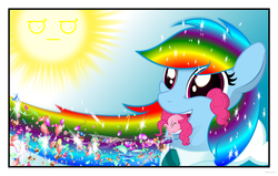 Size: 5126x3261 | Tagged: safe, artist:randomlywhimsical, pinkie pie, rainbow dash, g4, look of disapproval, lsd, sun, wat