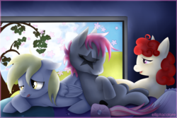 Size: 1280x853 | Tagged: safe, artist:elliptacolore, derpy hooves, twist, oc, pegasus, pony, g4, female, mare, sleepover