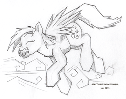Size: 1300x1028 | Tagged: safe, artist:cobaltsnow, derpy hooves, pegasus, pony, g4, female, monochrome, muffin, sketch, solo, traditional art