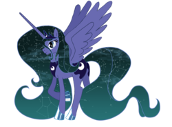 Size: 1465x1080 | Tagged: safe, artist:feather, princess luna, pony, g4, constellation, female, galaxy mane, simple background, solo