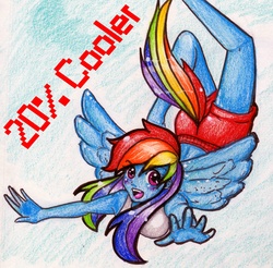 Size: 1764x1735 | Tagged: safe, artist:allymoodyneko, rainbow dash, human, g4, humanized, pony coloring, tailed humanization, traditional art, winged humanization