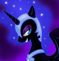 Size: 2440x2516 | Tagged: safe, artist:killer-kimmie, nightmare moon, pony, g4, ethereal mane, female, grin, smiling, solo