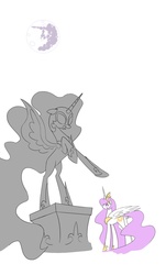 Size: 900x1490 | Tagged: safe, artist:twilite-sparkleplz, nightmare moon, princess celestia, g4, feels, mare in the moon, moon, sad, statue