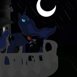 Size: 1280x1280 | Tagged: safe, artist:m-p-l, princess luna, oc, g4, castle, foal, night, pregnant