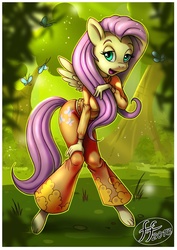 Size: 602x850 | Tagged: safe, artist:14-bis, fluttershy, anthro, plantigrade anthro, g4, bellbottoms, feet, female, hippieshy, solo