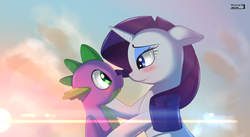 Size: 1841x1012 | Tagged: safe, artist:skyart301, rarity, spike, g4, blushing, female, interspecies, male, ship:sparity, shipping, straight