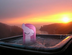 Size: 810x617 | Tagged: safe, artist:kuren247, pinkie pie, g4, hot tub, pinkamena diane pie, ponies in real life, sunset