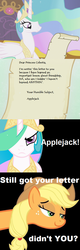 Size: 500x1567 | Tagged: safe, applejack, princess celestia, g4, comic, letter, troll